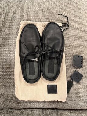 Men's Black Leather Slip-On Loafers with Lace Detail